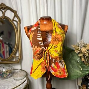 Y2K Butterly Top Free People Yellow and Brown Floral Halter Top